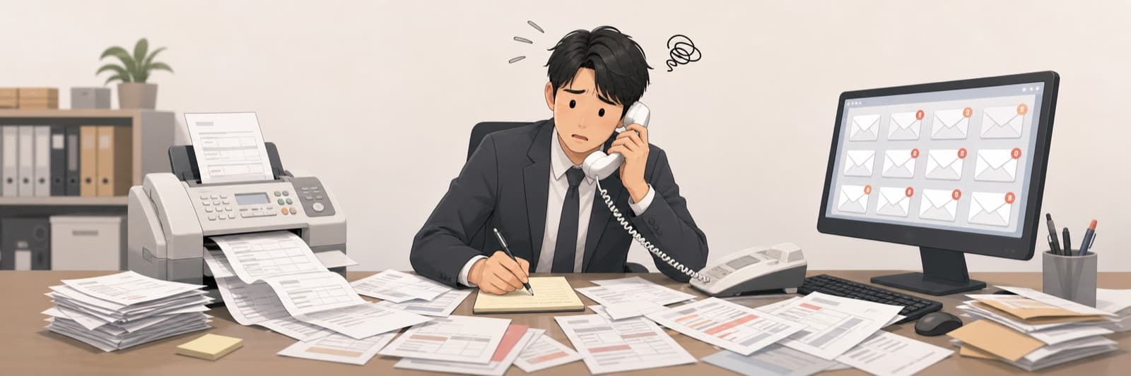 毎日、電話・FAXとメールで注文を受けている