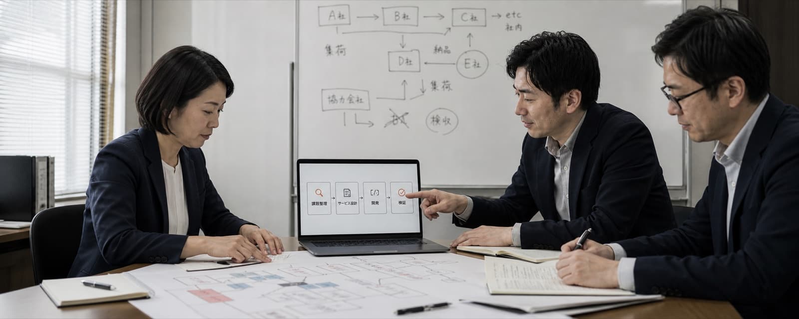 画面を見ながら議論する迅速開発チーム