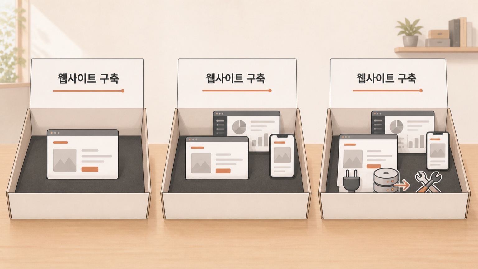 같은 제목이 붙었으나 담긴 내용물이 서로 다른 세 개의 상자
