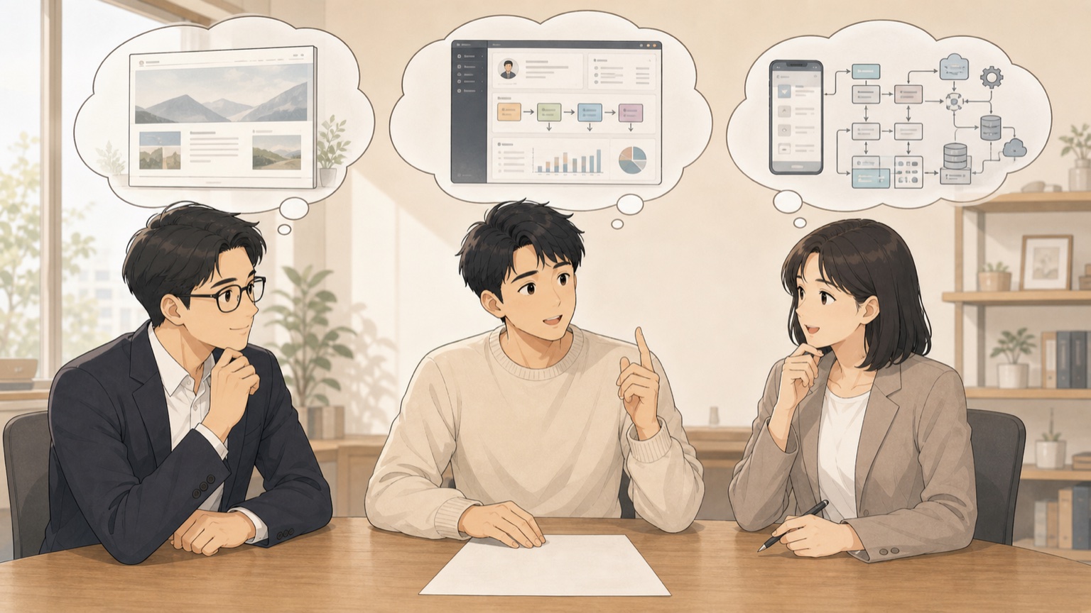 同じ依頼を聞きながら、それぞれ違う完成画面を思い描く人たち