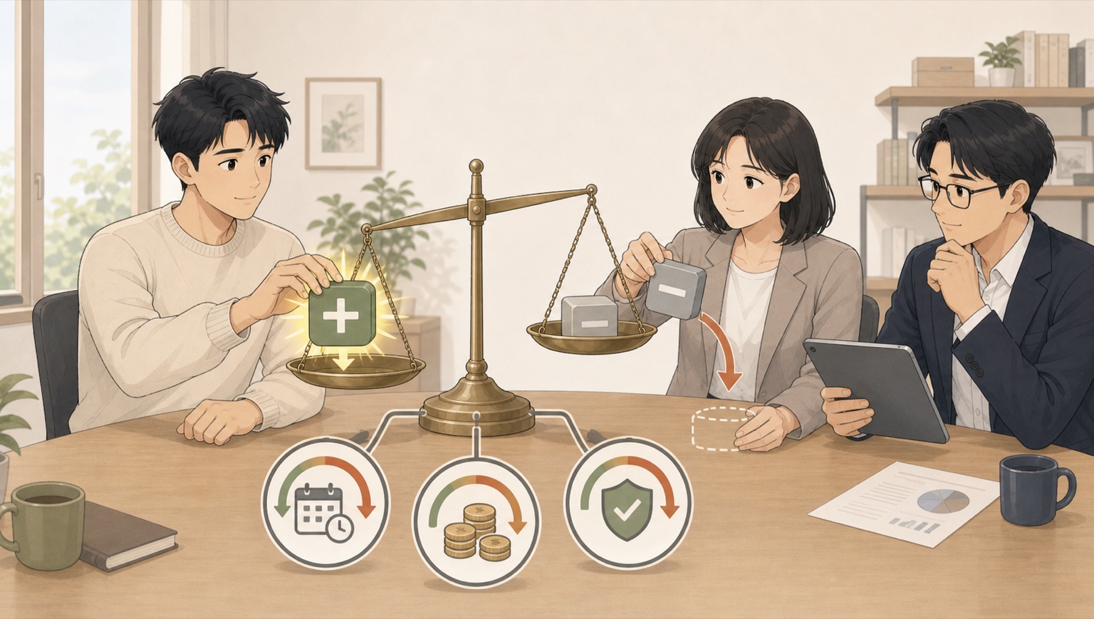 新しく追加するものと今回外すものを同じ天秤に載せる場面